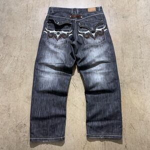 Ubug Jeans Mens 34x32 Blue Straight Leg Distressed Embroidered Pockets Denim